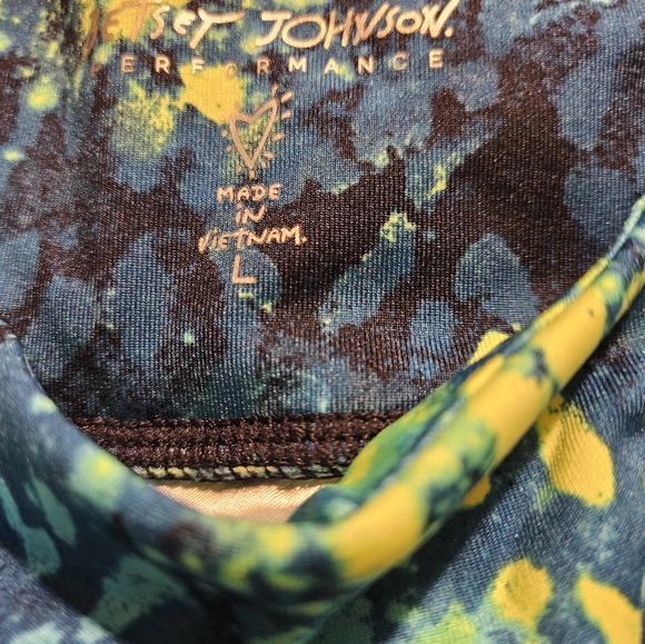 Betsey Johnson performance workout capri crop leggings electric teal yellow L - Picture 6 of 7